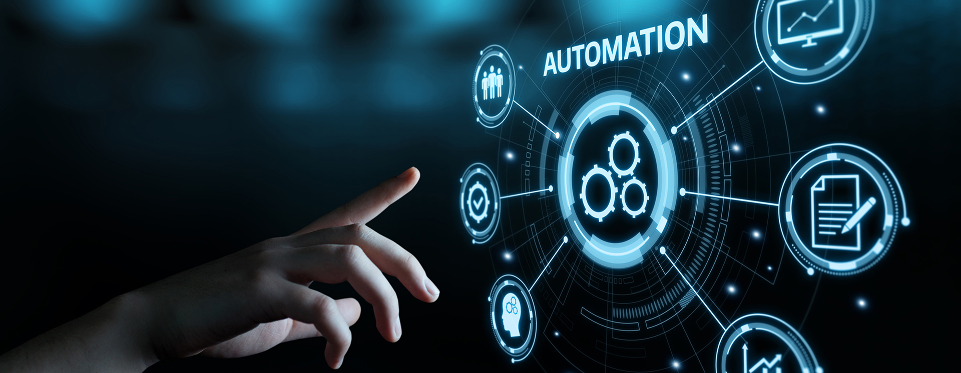 Digital visualisering av automatisering med ikoner för processer, analys och rapportering (RPA och DPA) i verksamhetssystem