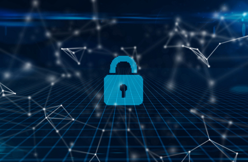 Digitalt hänglås i ett nätverk av linjer och noder som symboliserar cybersäkerhet och skydd av digitala tillgångar