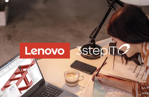 Person använder Lenovo-dator för teknisk konstruktion och ritningsarbete i modern arbetsmiljö med flexibel IT-finansiering