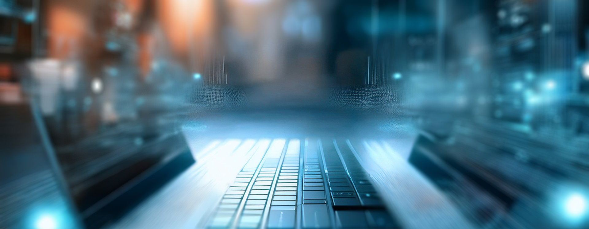 Laptop med digital visualisering av dataströmmar och cybersäkerhet, fokus på AI och IT-säkerhet