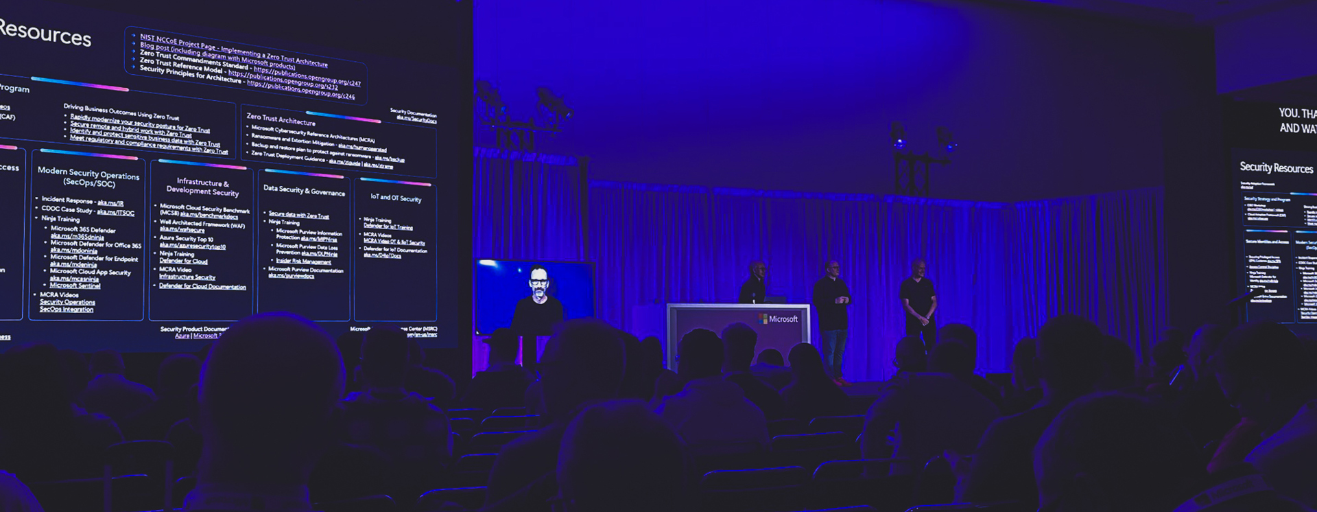 Microsoft Ignite-konferens med publik och presentation om IT-säkerhet, molntjänster och digitala lösningar från Microsoft